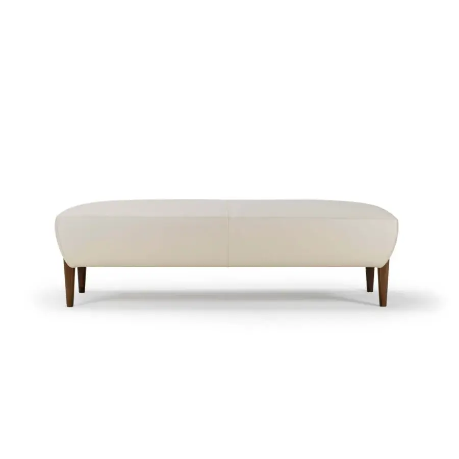 Superior Turri Silhouette bench in light cream textile with dark-stained Eucalyptus legs presents harmonious volumes