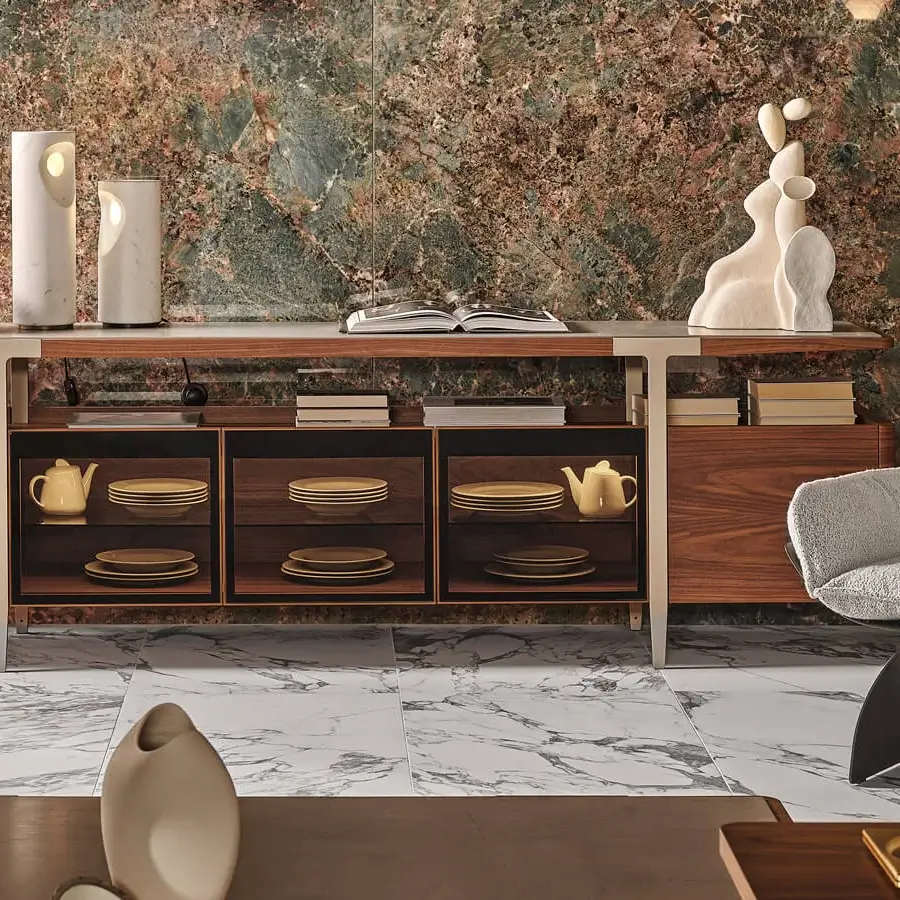 Superior Turri Silhouette table lamp with light-colored marble-like material and smooth finish casts diffused light