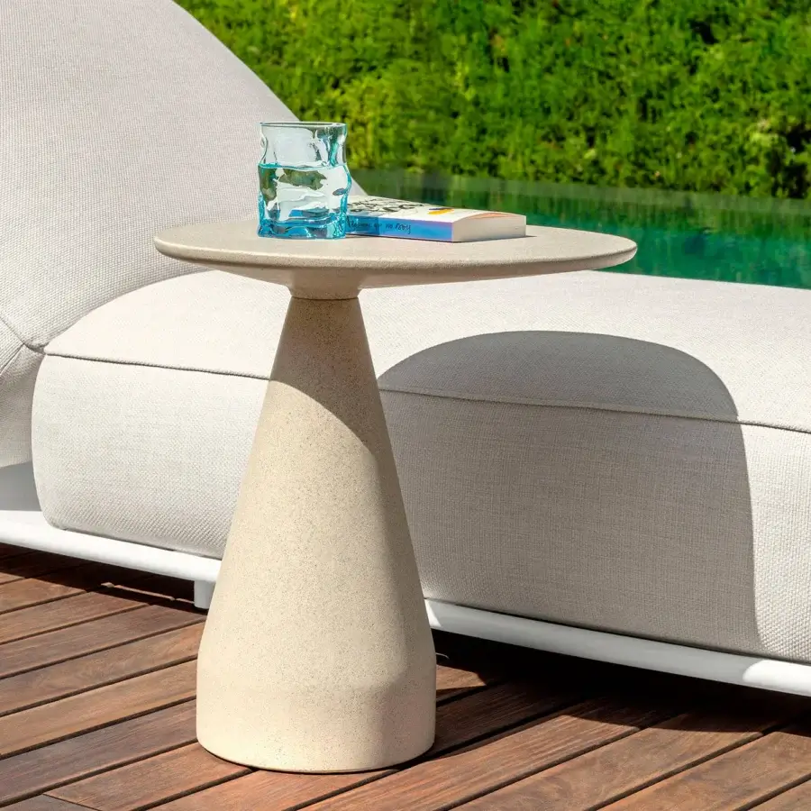 Distinguished Talenti Plaza coffee table crafted in light beige concrete with a textured matte finish