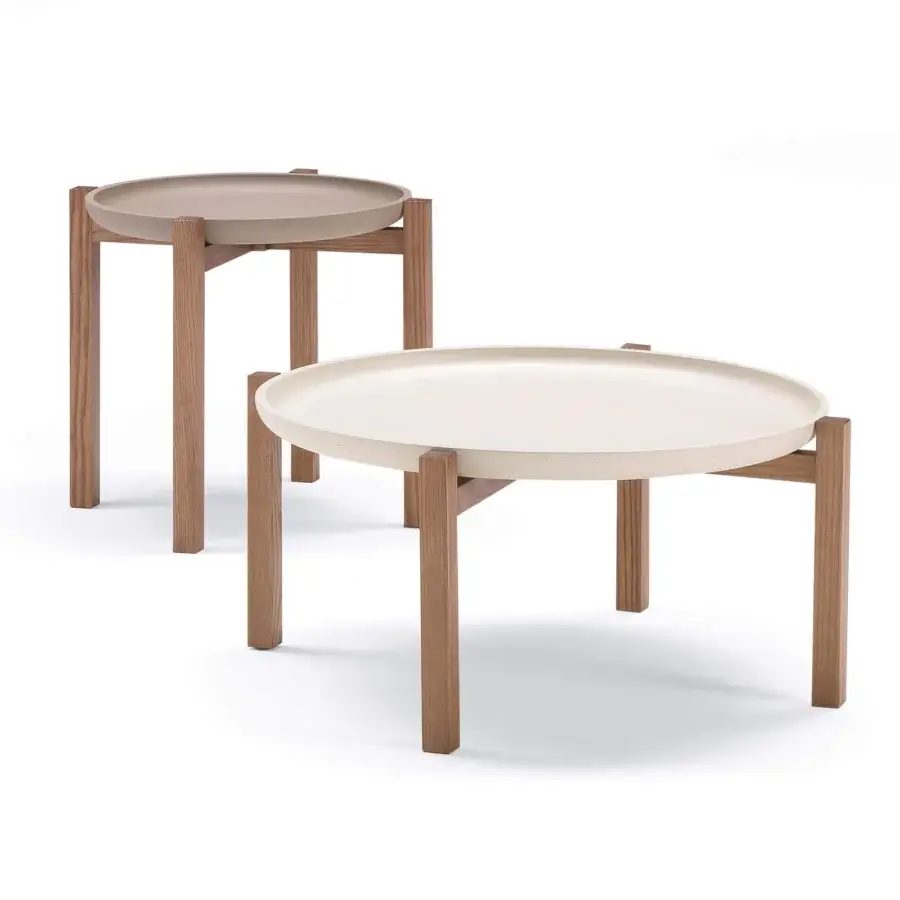 Superior Pacini & Cappellini Gong nightstand with round top crafted in smooth off-white and solid ash wood
