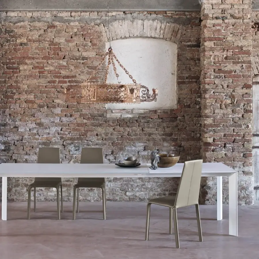 Superior Bontempi Genio extendable table crafted in Italy with matte white finish and geometric form