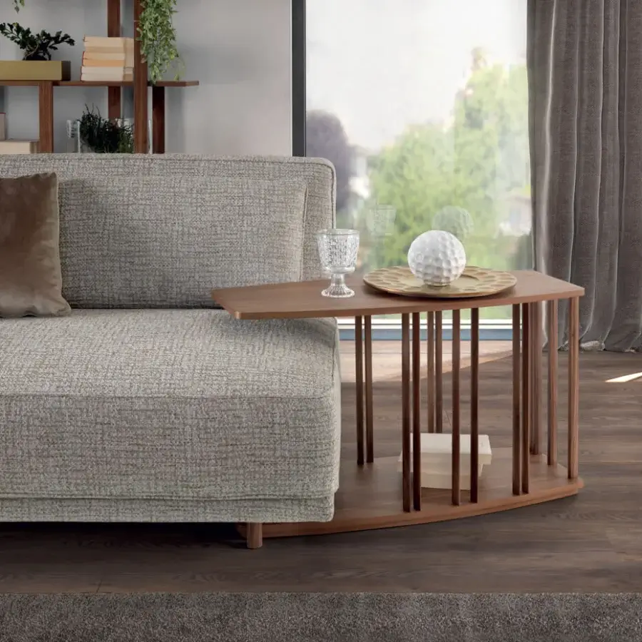 Remarkable Pacini & Cappellini Oasi side table with veneered top and base in Canaletto Walnut and medium brown finish