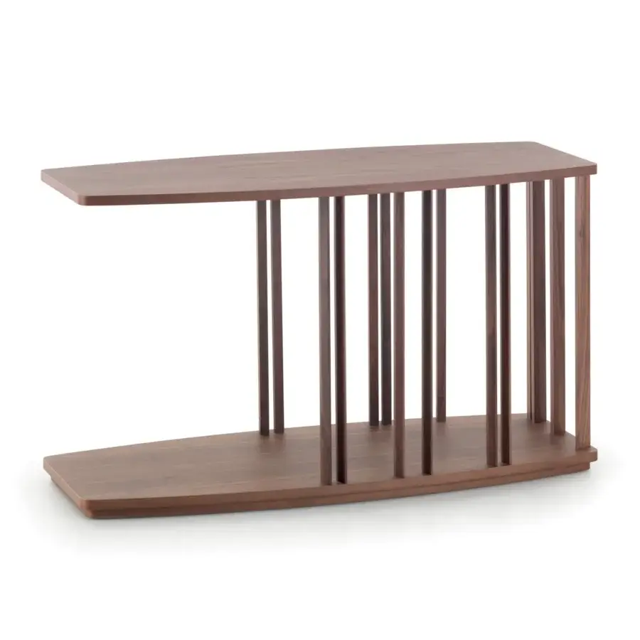 Distinguished Pacini & Cappellini Oasi side table with veneered top and base in Canaletto Walnut and smooth finish