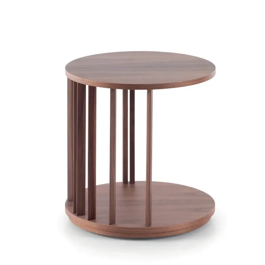 Superior Pacini & Cappellini Oasi side table with veneered top and Canaletto Walnut details in a consistent medium brown finish