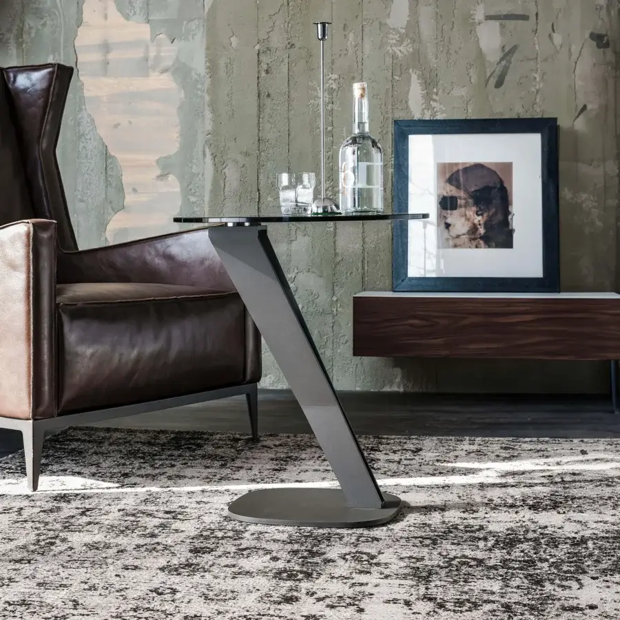 Superior Cattelan Italia Falco side table with transparent glass top and matte gray finished steel leg