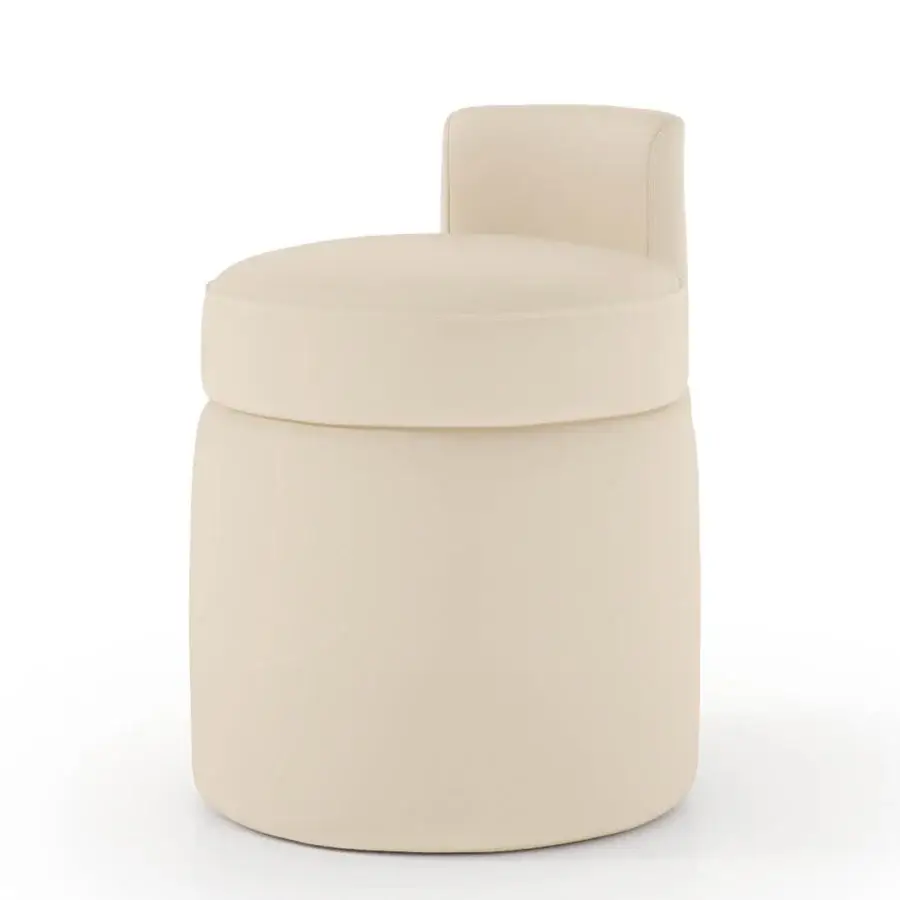 Exceptional Turri Madison ottoman with cylindrical form upholstered in light cream textile and matte finish