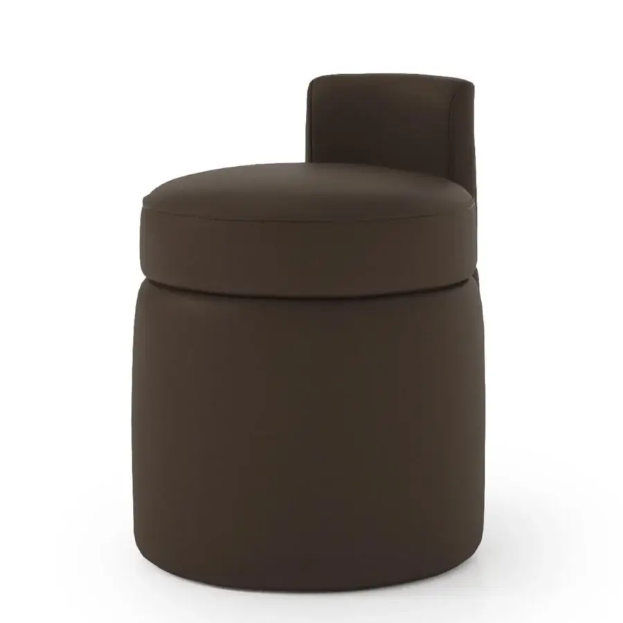 Exclusive Turri Madison ottoman with cylindrical design upholstered in matte brown textile and gold button detail