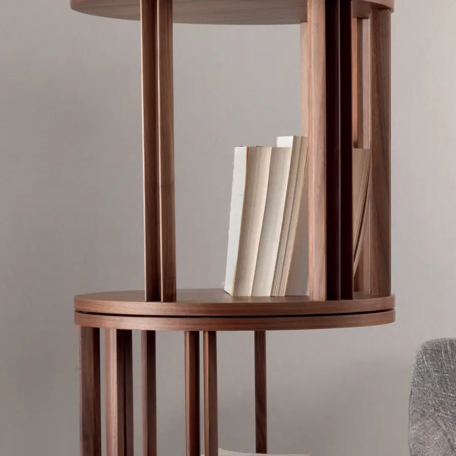Distinguished Pacini & Cappellini Oasi bookcase with veneered top, base and solid Canaletto walnut details in dark brown tones