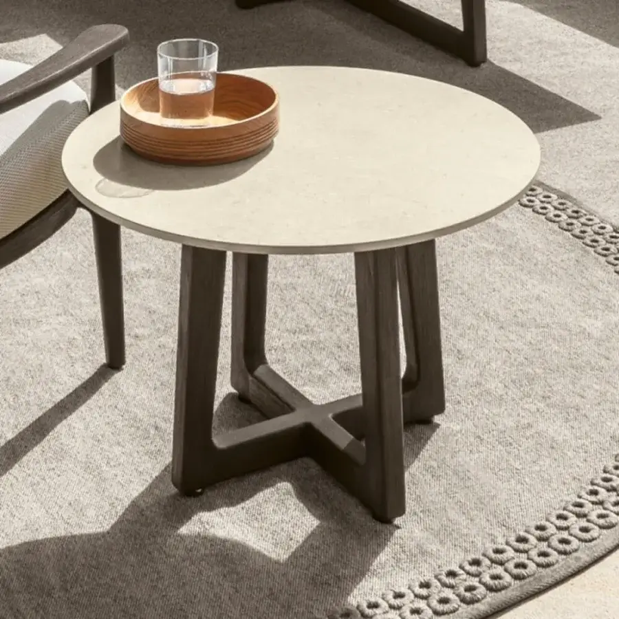 Distinguished Talenti Ever side table with a light tabletop and dark-toned wooden base in matte finish