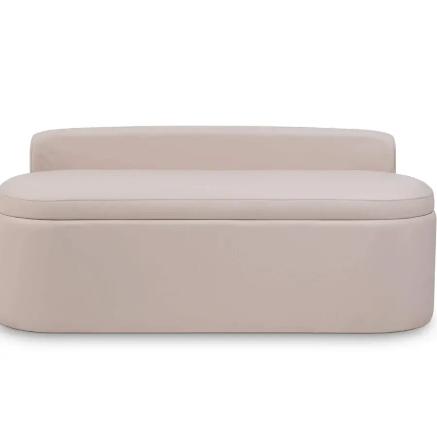 Exceptional Turri Madison bench with smooth matte leather and refined gold button detail in light beige or pale pink