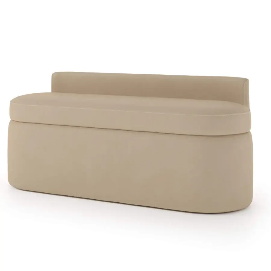 Superior Turri Madison bench fully covered in light beige textile with refined stitching and smooth matte finish