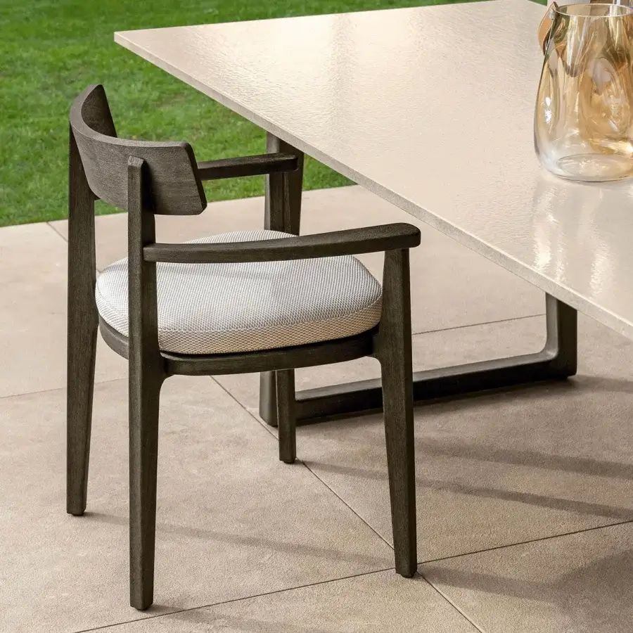 Superior Talenti Ever armchair with a solid wooden structure and comfortable light-colored textile upholstery in a dark matte finish