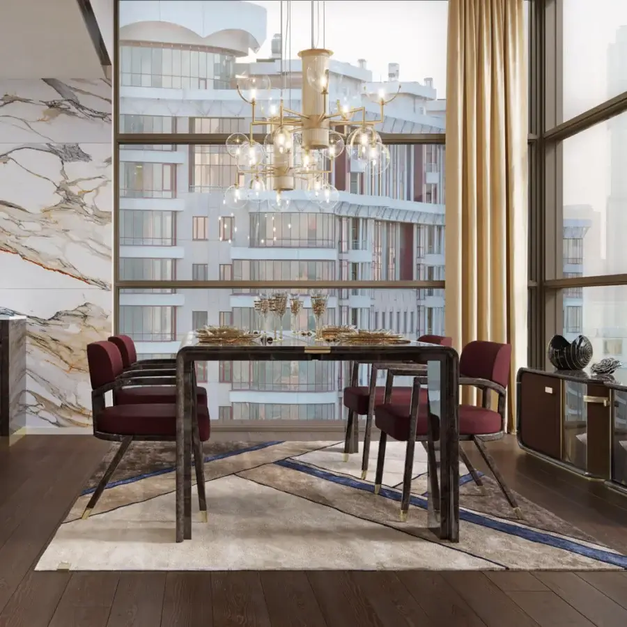 Captivating Turri Madison armchair with glossy lacquered solid wood, light gold metal feet and burgundy textile padding