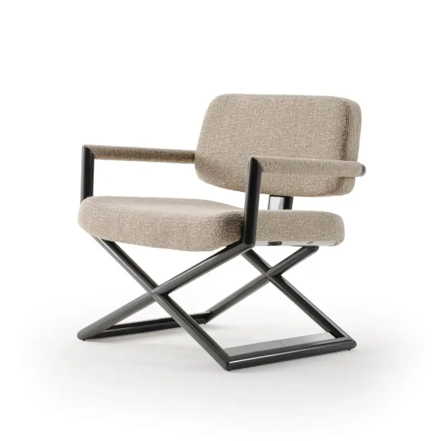 Superior Turri Madison Director lounge chair with neutral textile upholstery and a dark gray metal frame built with wood