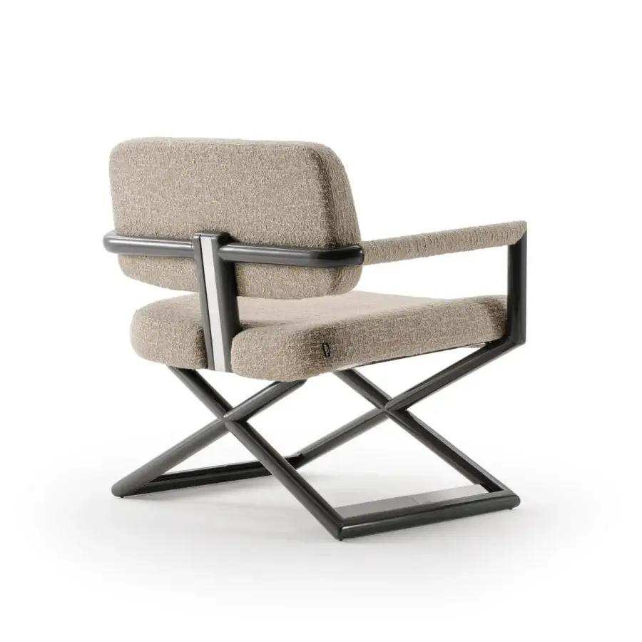 Distinguished Turri Madison director lounge chair with light brown woven textile and a matte dark gray metal frame