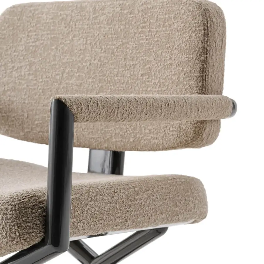 Superior Turri Madison director lounge chair in light brown textured fabric with a sleek dark-toned metal frame
