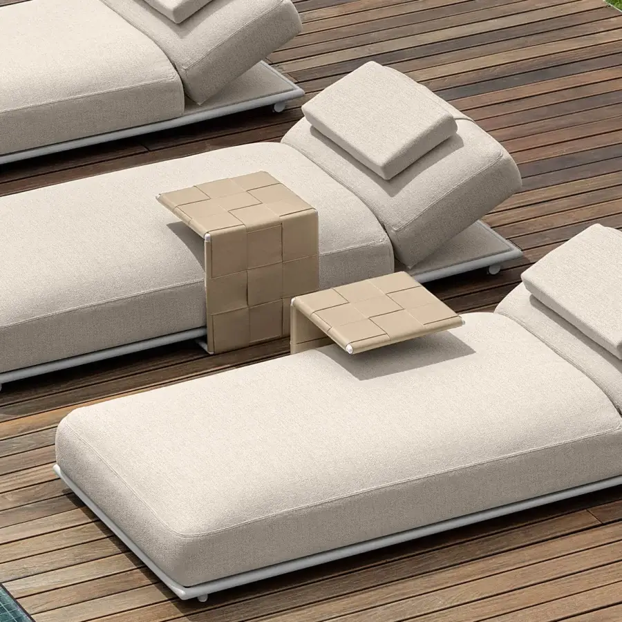 Exceptional Talenti Tressé side table crafted in light tan eco-leather bands with a matte finish