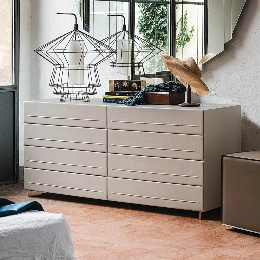 Superior Cattelan Italia Dyno dresser with wooden frame and light eco-leather fronts in matte finish
