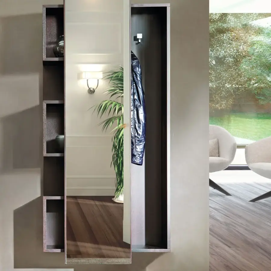 Distinguished Pacini & Cappellini Welcome entryway wardrobe in veneered ash wood with a matte finish and clear mirror