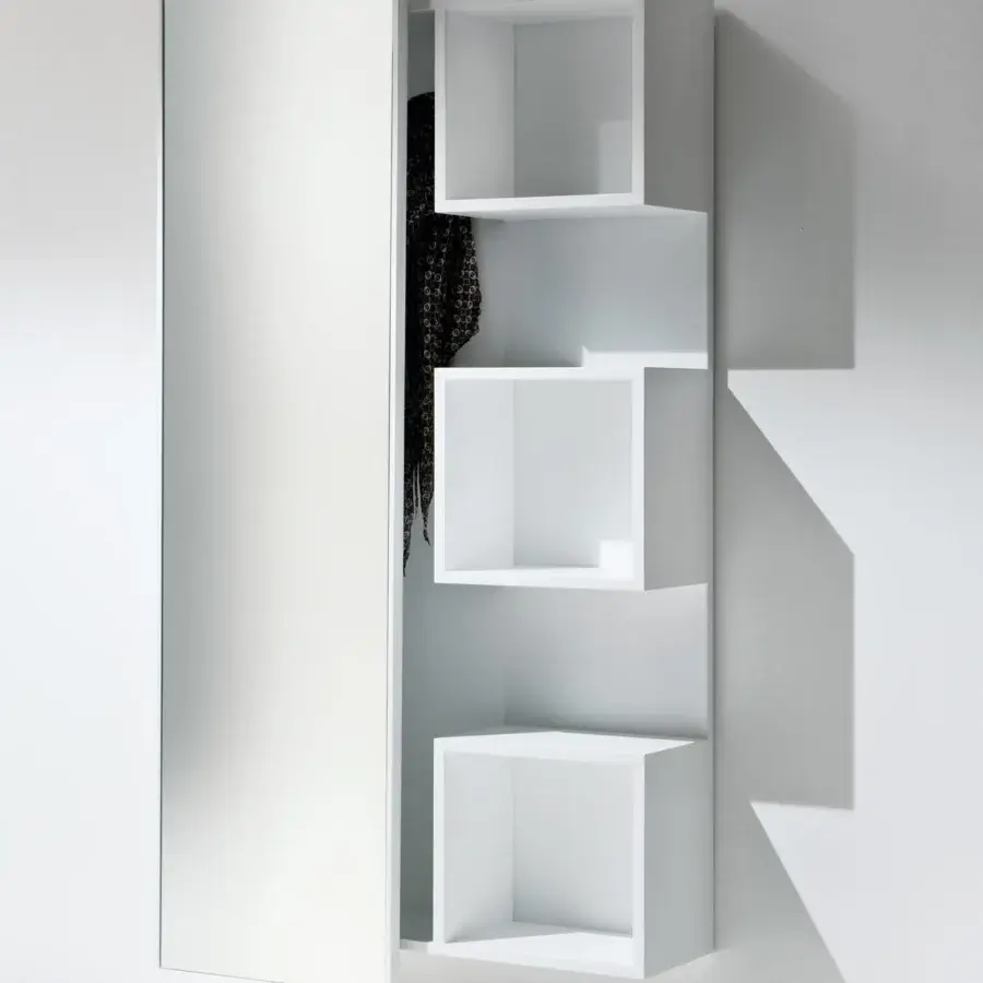 Superior Pacini & Cappellini Welcome entryway wardrobe in veneered ash wood with a white matte finish and clear mirror
