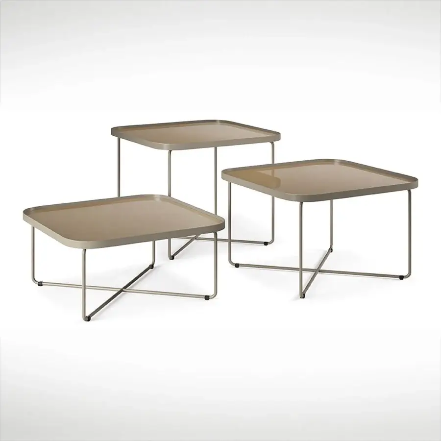 Superior Cattelan Italia Benny Keramik coffee table with neutral beige Marmi ceramic and coordinating metal X-shaped legs in matte finish