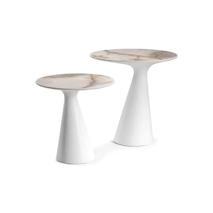 Elegant Cattelan Italia Peyote Keramik side table in light beige and brown Marmi ceramic with matte white base