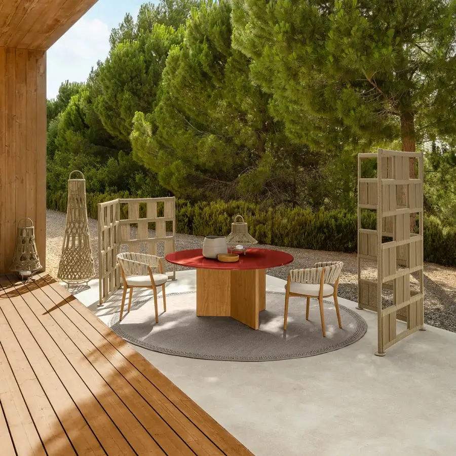 Exceptional Talenti Venice armchair with teak wood frame and cream woven rope detailing offering comfortable seating