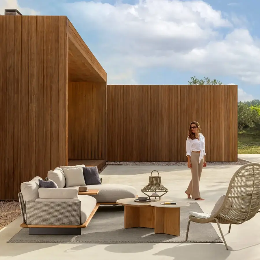 Distinguished Talenti Venice coffee table with geometric form crafted in light brown accoya wood and matte finish