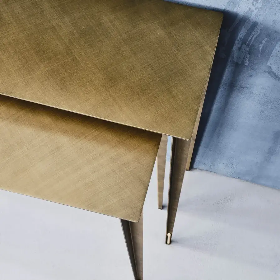 Elegant Cattelan Italia Etoile console with tiered metal surfaces in golden hue and brushed finish crafted with brass detailing