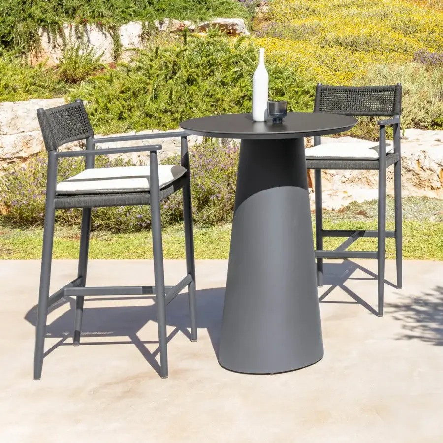 Distinguished Talenti Dolcevita Alu bar stool with woven gray seat and matte metal frame