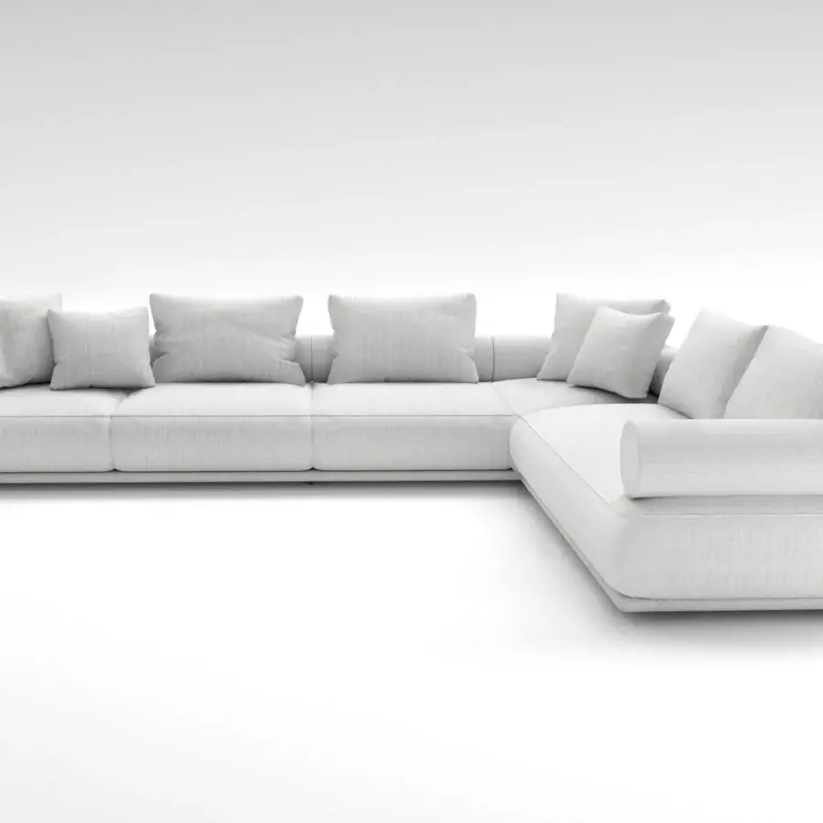Superior Pacini & Cappellini Hills sectional with white fabric upholstery and subtle matte finish
