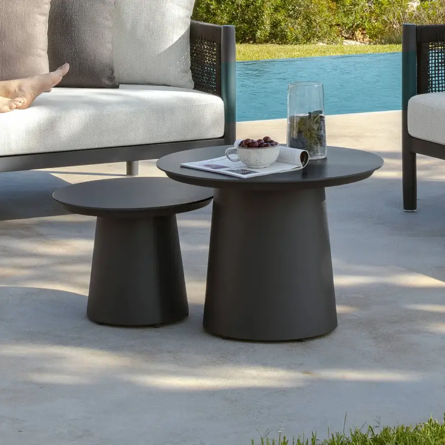Distinguished Talenti Dolcevita Alu coffee table with conical base and dark gray finish stoneware top