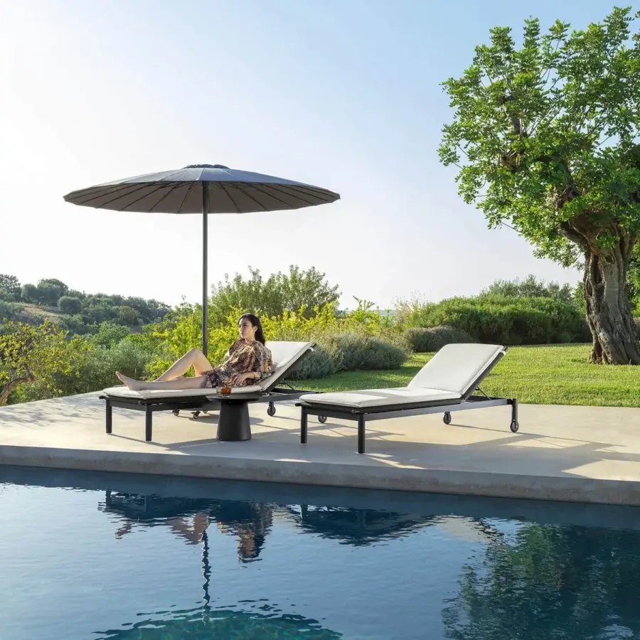 Distinguished Talenti Dolcevita Alu coffee table with conical base and round stoneware top in dark gray with matte finish
