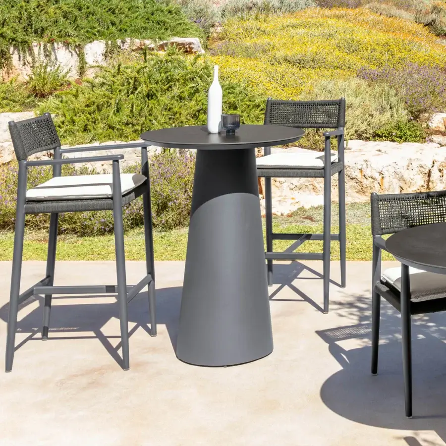 Distinguished Talenti Dolcevita Alu bar table with conical base and dark gray matte metal construction