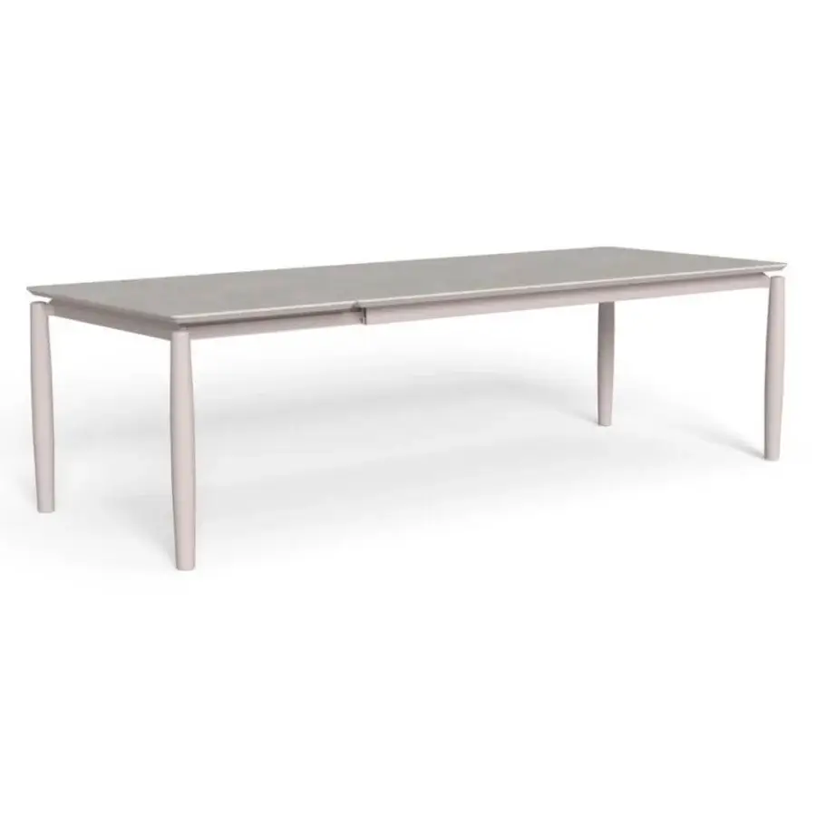 Superior Talenti Dolcevita Alu table with light gray stoneware top and sleek light pink aluminum legs