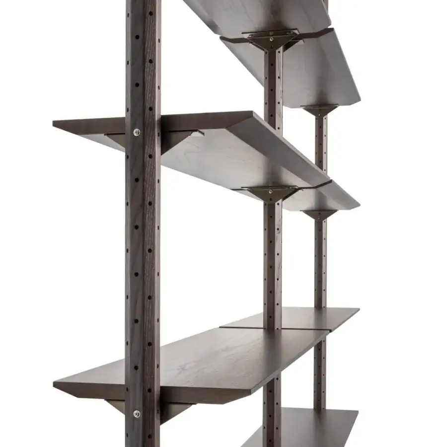 Superior Pacini & Cappellini bookcase with solid Canaletto walnut structure and veneered shelves in dark brown matte finish
