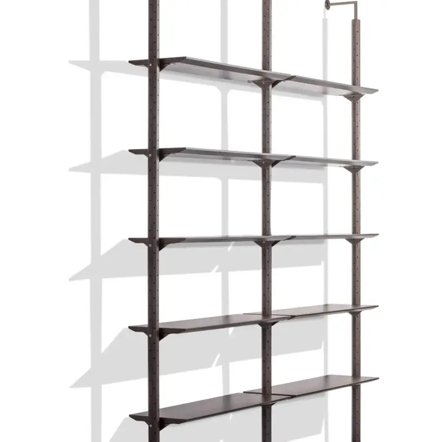 Exceptional Pacini & Cappellini bookcase with solid Canaletto walnut structure and uniform veneered shelves