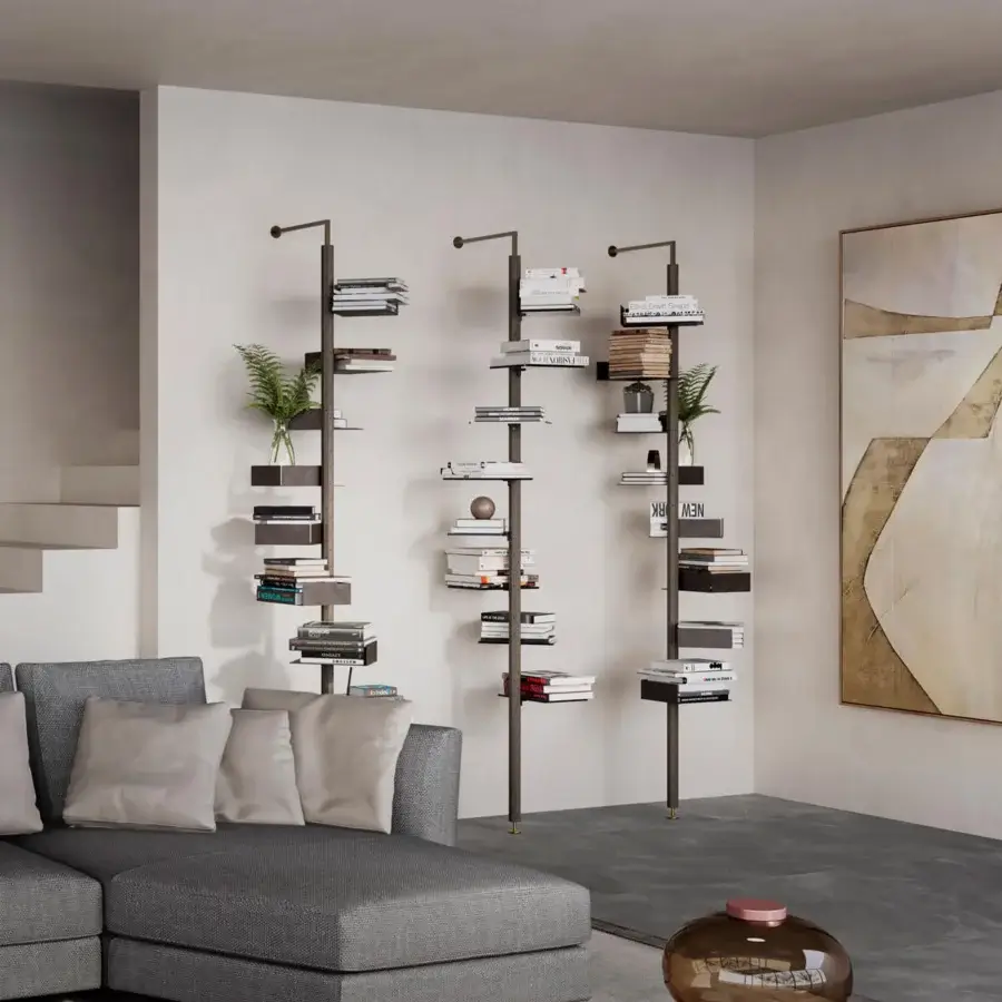 Superior Pacini & Cappellini Octagon bookcase with transparent bronze glass shelves and ash finish