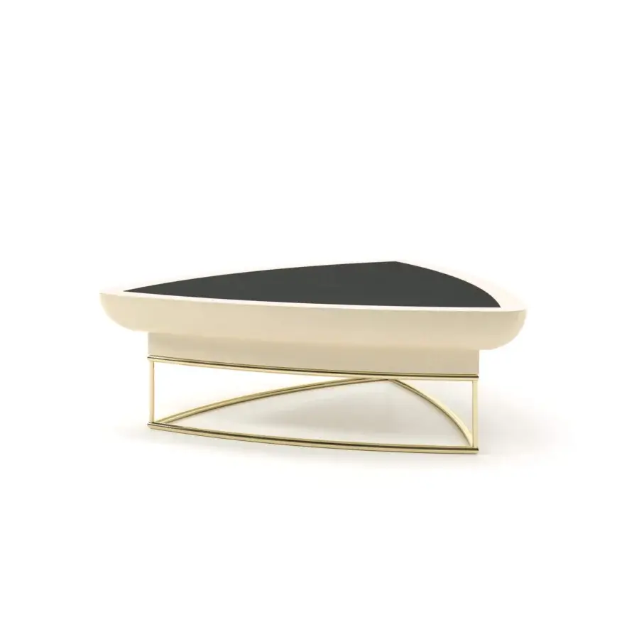 Superior Turri Madison coffee table with a glossy lacquered top and dark inset leather application crafted in Italy