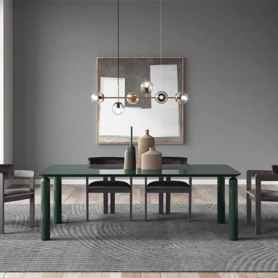 Harmonious Pacini & Cappellini Gio table with glossy dark green wood and cylindrical legs crafted in Italy