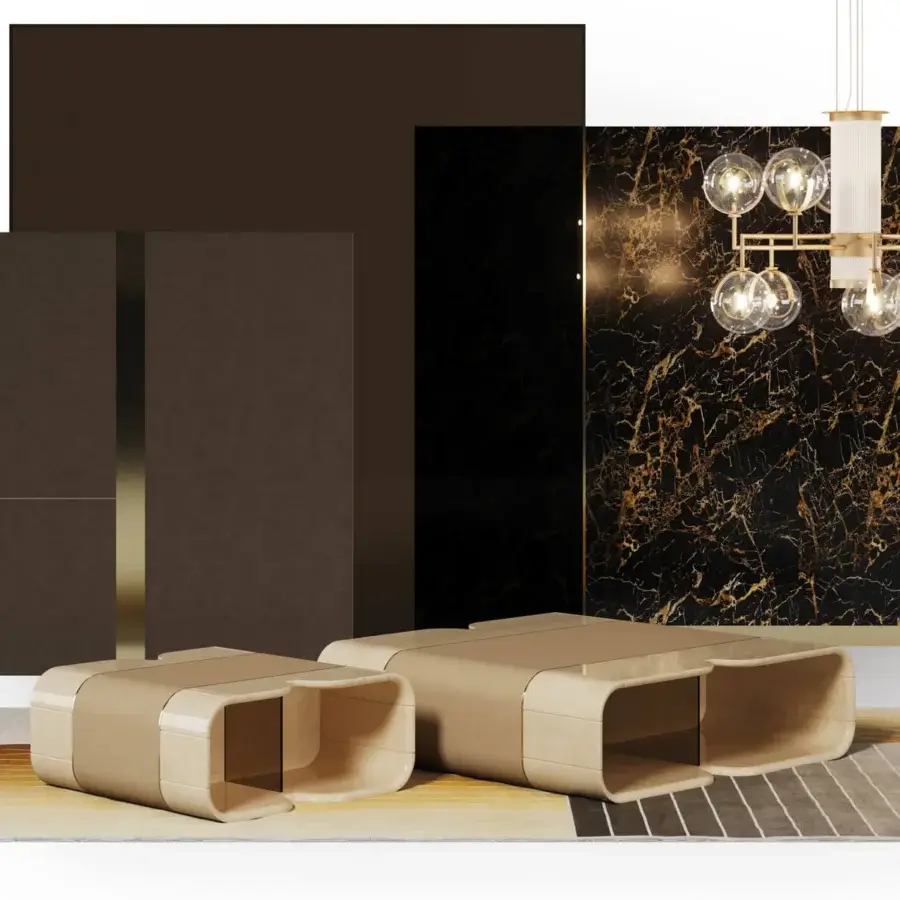 Distinguished Turri Madison coffee table with a smooth matte beige finish and light gold metal details crafted in Italy