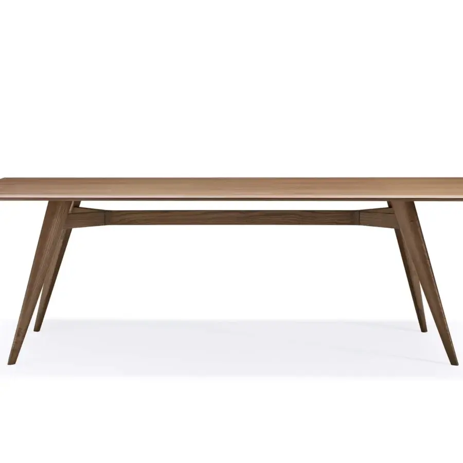 Distinguished Pacini & Cappellini Novecento table with light tan veneered ash top and tapered solid ash legs in a smooth matte finish
