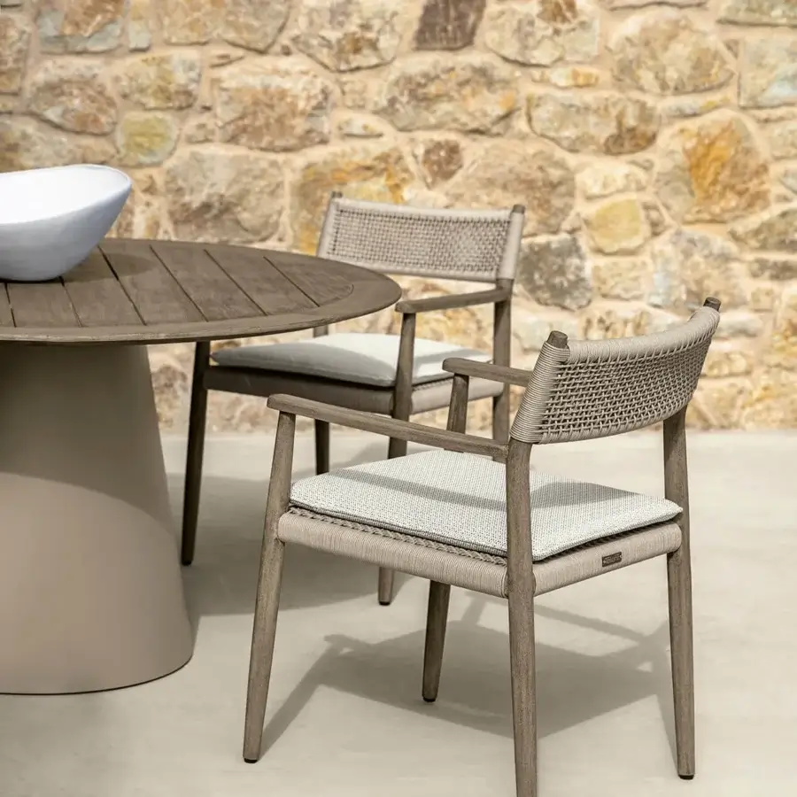 Distinguished Talenti Dolcevita Wood table crafted with a neutral gray-brown teak top and synthetic composite base with meticulous finishes