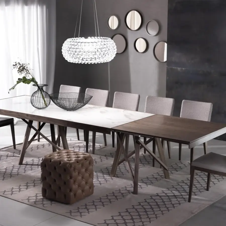 Superior Pacini & Cappellini Zeus extendable table with dark-stained wood and ash, showcasing a matte finish