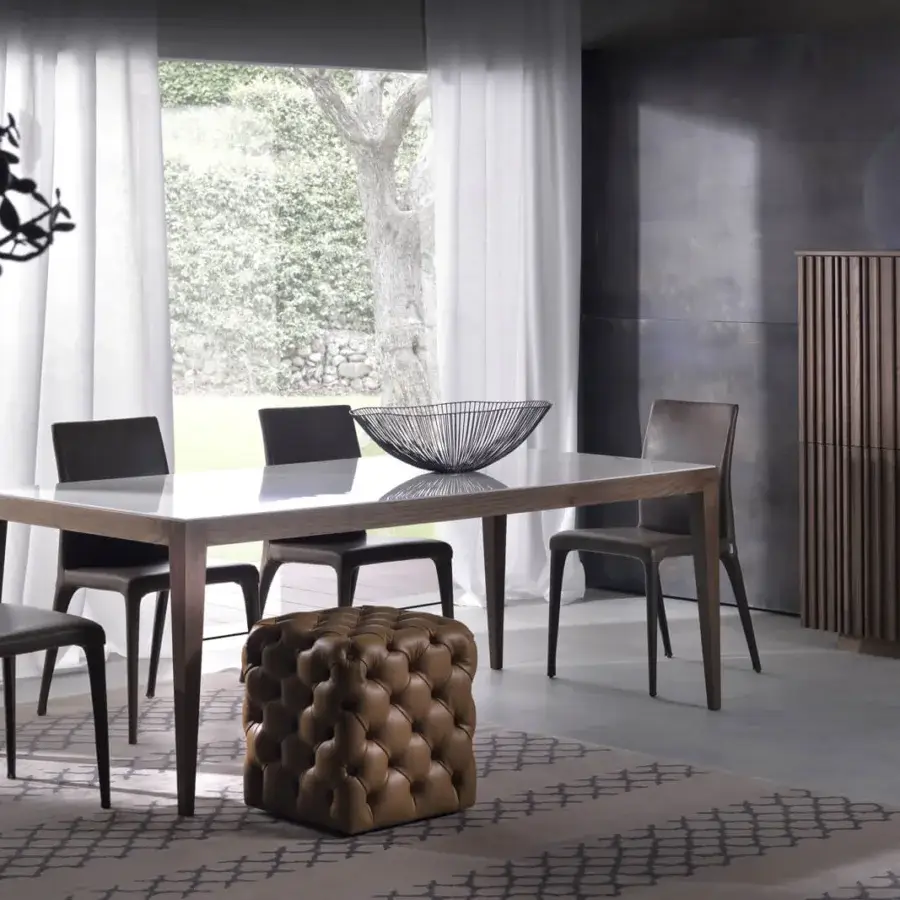 Superior Pacini & Cappellini Dominique table with light tabletop and smooth medium-tone ash wood base crafted in Italy