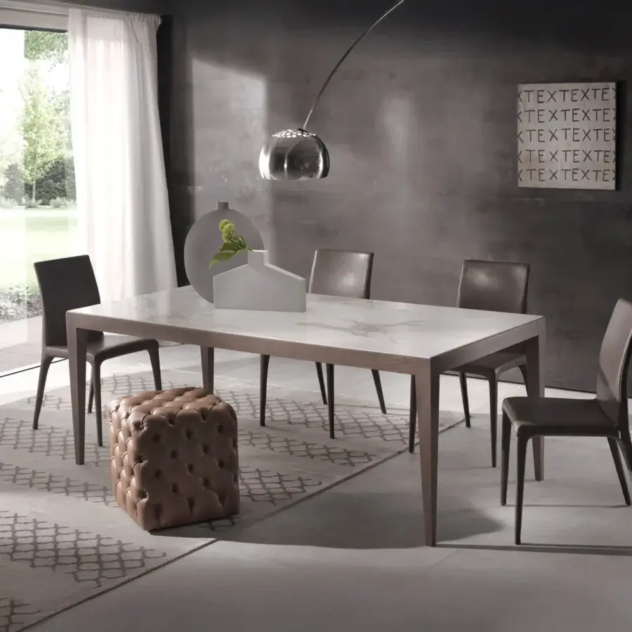 Superior Pacini & Cappellini Dominique table with Laminam® top and solid ash wood structure crafted in Italy