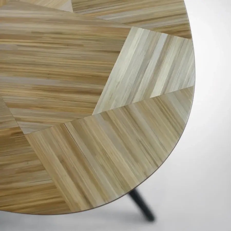 Superior BelMondo by Bellotti Ezio Dedalo side table with organically shaped curved wood base and radial warm tan wooden segments