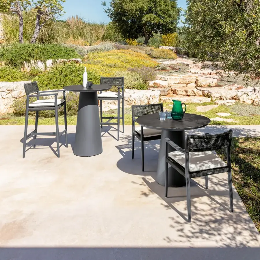 Superior Talenti Dolcevita Alu bar table with geometric form and dark gray matte finish crafted in Italy