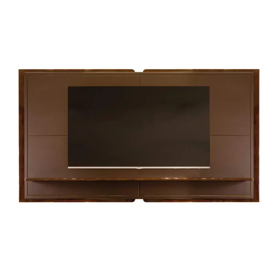 Superior Turri Madison TV stand with glossy dark brown wood and leather applications for ample storage