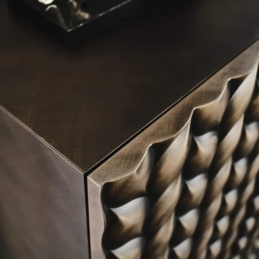 Distinguished Cattelan Italia Spiga cupboard with metallic lacquered doors exhibiting a textured bronze finish and mirrored interior
